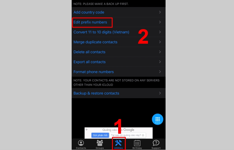  Chọn Utilities v&agrave; chọn Edit Prefix Number
